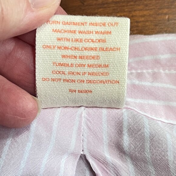 Pink White Stripe Jasmine & Ginger Long Sleeve Button Shirt Embroidered Beach‎ L - Picture 7 of 8